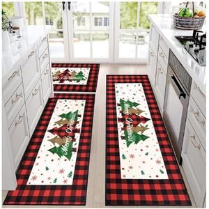 Christmas Kitchen Rug Sets of 3, Farmhouse Tree Floor Mats Non Skid Washable
